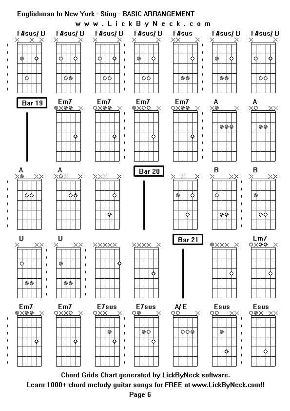 Chord Grids Chart of chord melody fingerstyle guitar song-Englishman In New York - Sting - BASIC ARRANGEMENT,generated by LickByNeck software.